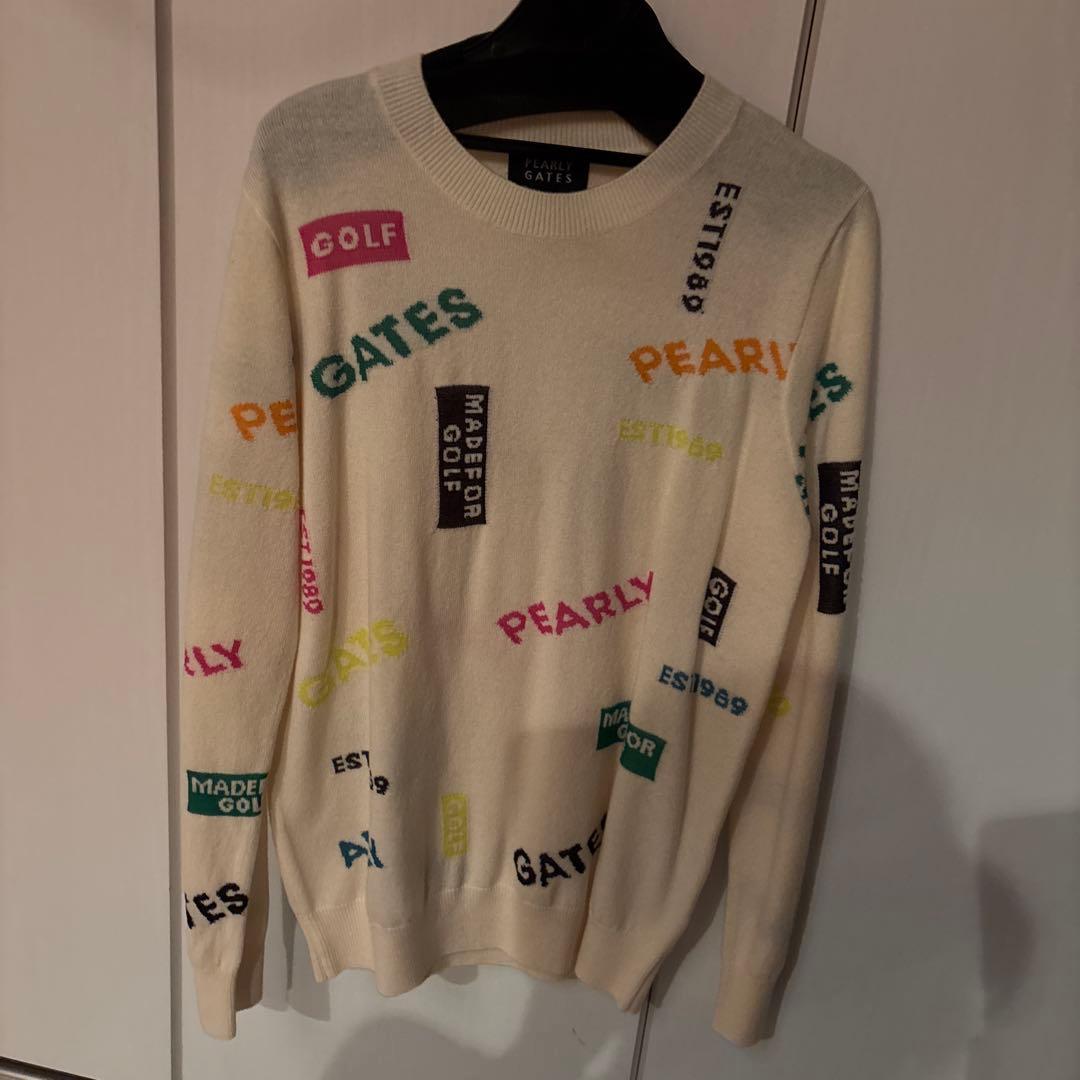 パーリーゲイツレディース ウールカシミヤ ロゴ柄クルーネックニットプルオーバー