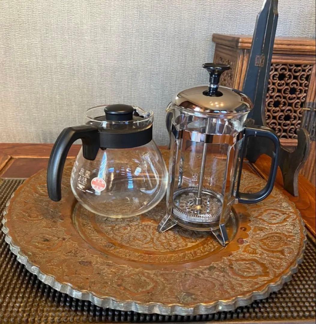 アンティーク カジャール朝　銅彫金装飾39cmプレート・鑑賞スタンド付４点セット