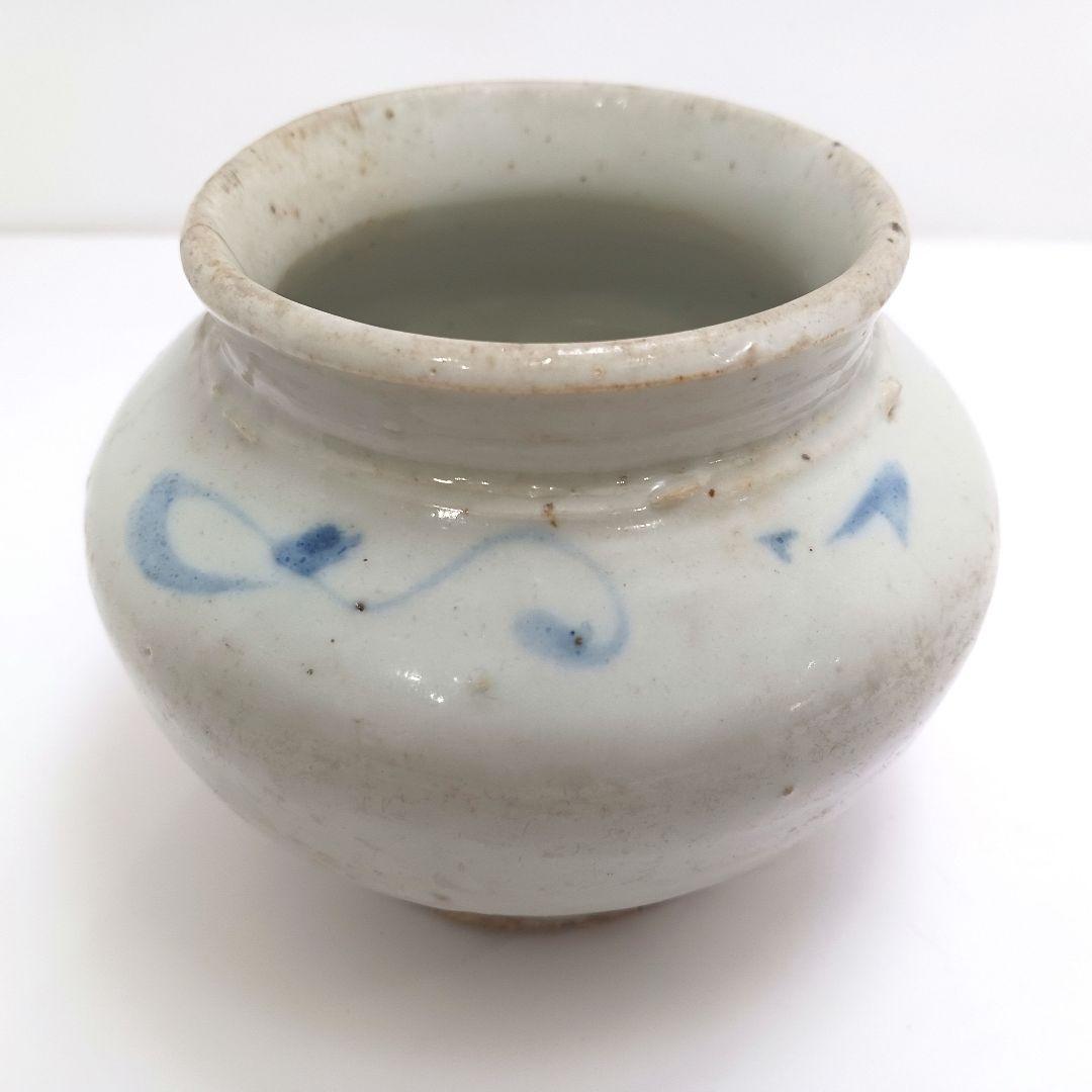 Y2984 朝鮮美術 李朝白磁染付仏手柑文壺 李朝染付壷　　ten