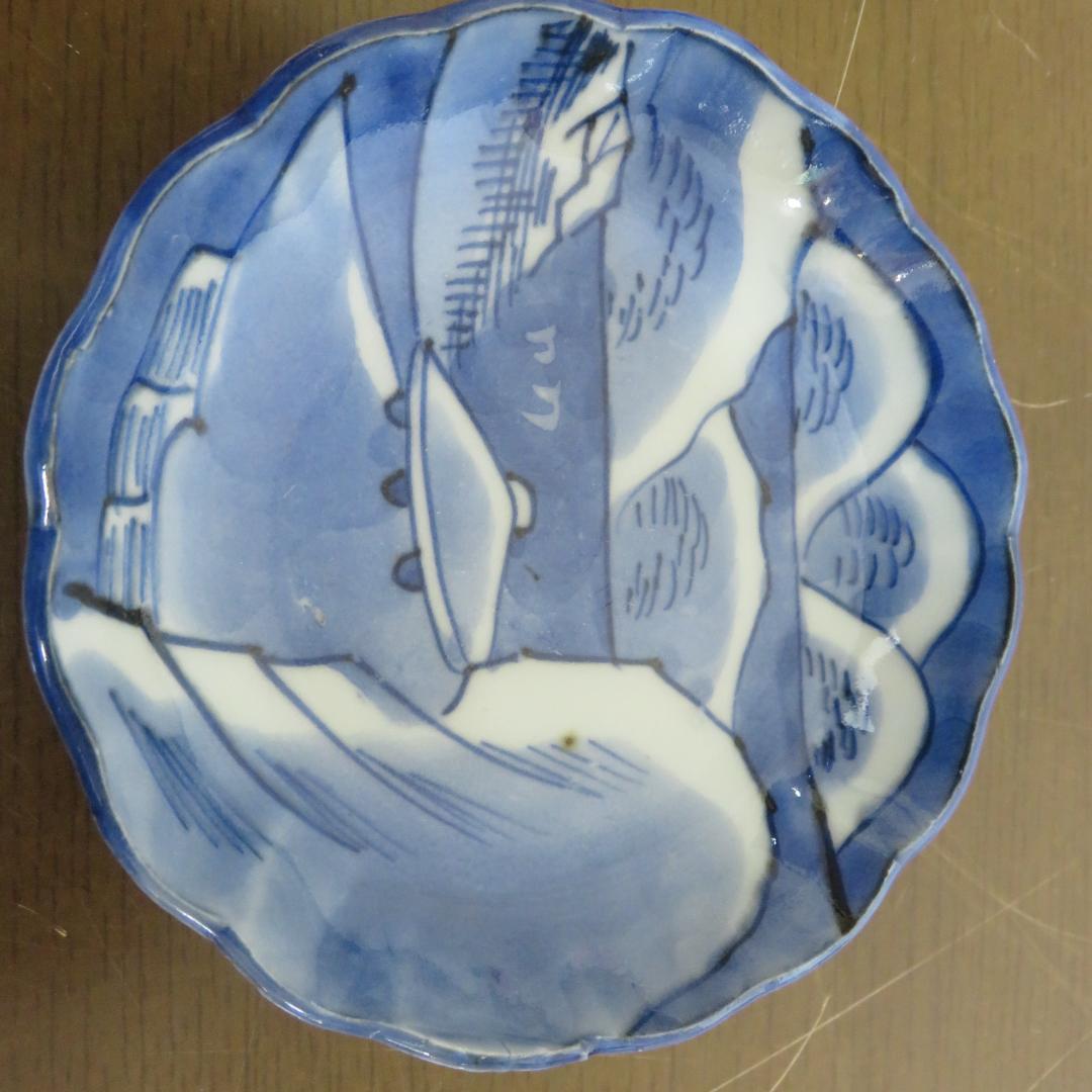 小皿 5枚 染付 希少柄 UFO 大珍品 江戸 明治 古伊万里