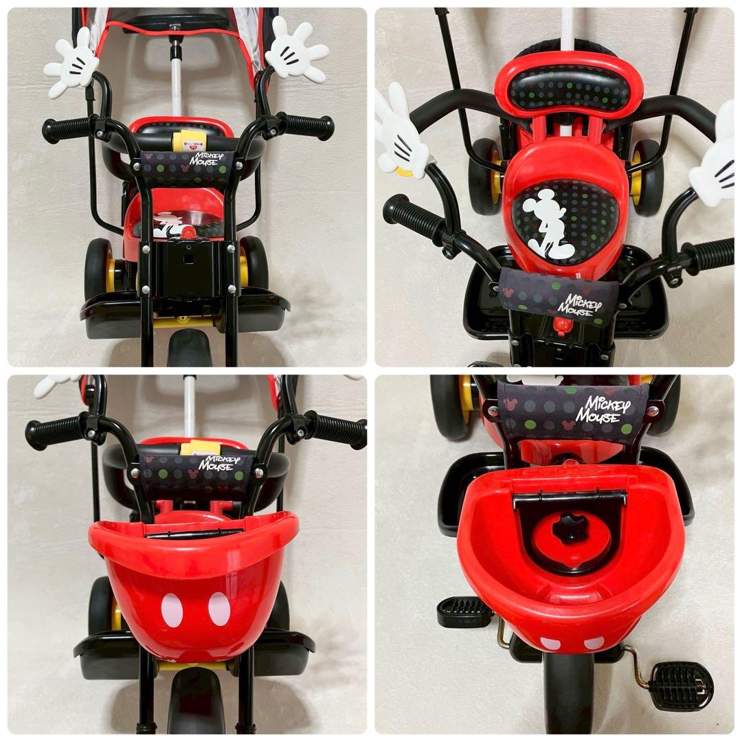 IDES ミッキー 三輪車 カーゴサンシェード 押し棒付き ガード付き ミラー