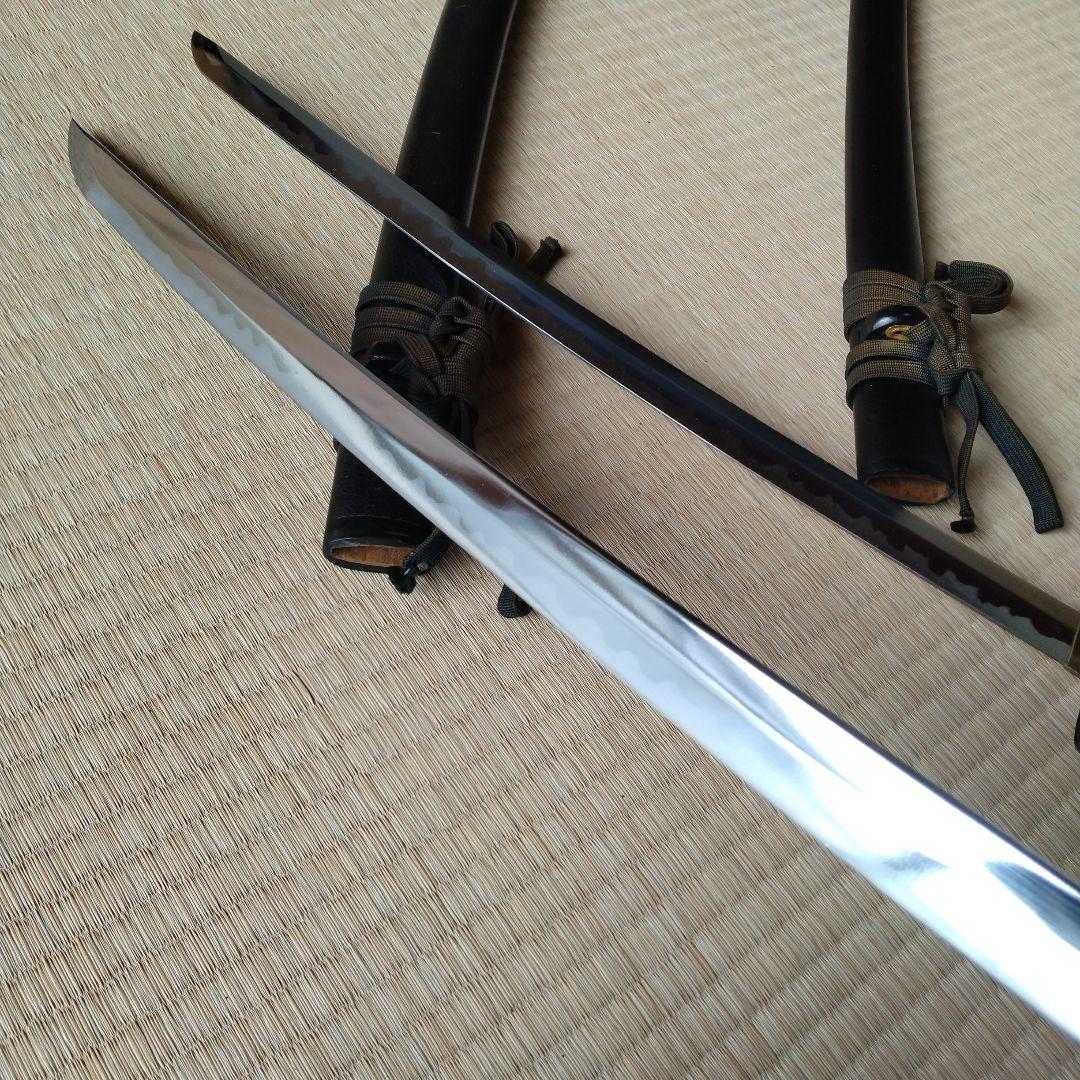 【大小】模造刀 模擬刀 2本 武具 置物 演劇 コスプレ 鍔 黒鞘