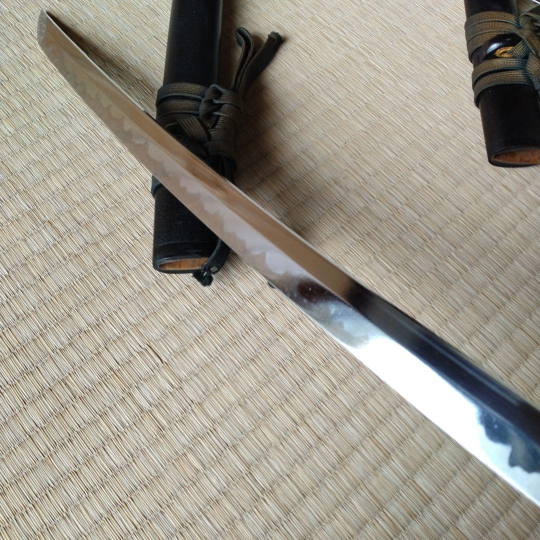 【大小】模造刀 模擬刀 2本 武具 置物 演劇 コスプレ 鍔 黒鞘