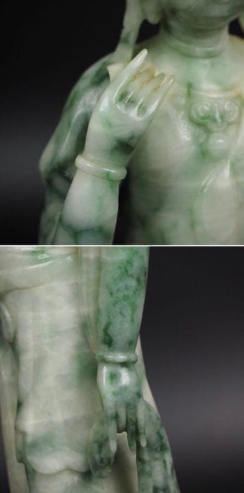 送料無料古い新潟糸魚川翡翠A貨彫刻観音立像 鑑定書付 31.5ｃｍ/1963ｇ