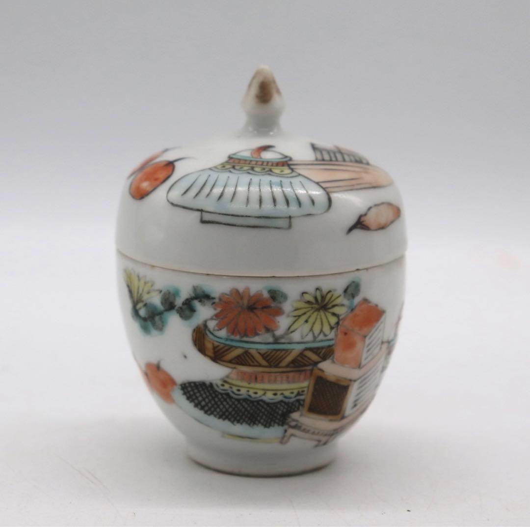 中国　清時代　粉彩　蓋物　茶入　送料込み1008
