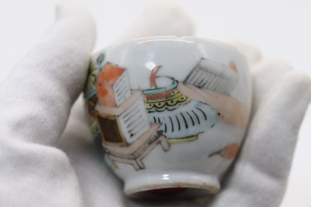 中国　清時代　粉彩　蓋物　茶入　送料込み1008