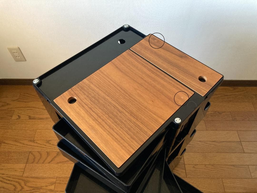 ボビーワゴン3段5トレイ　ブラック　正規品　ウッド天板2枚付き　収納ワゴン
