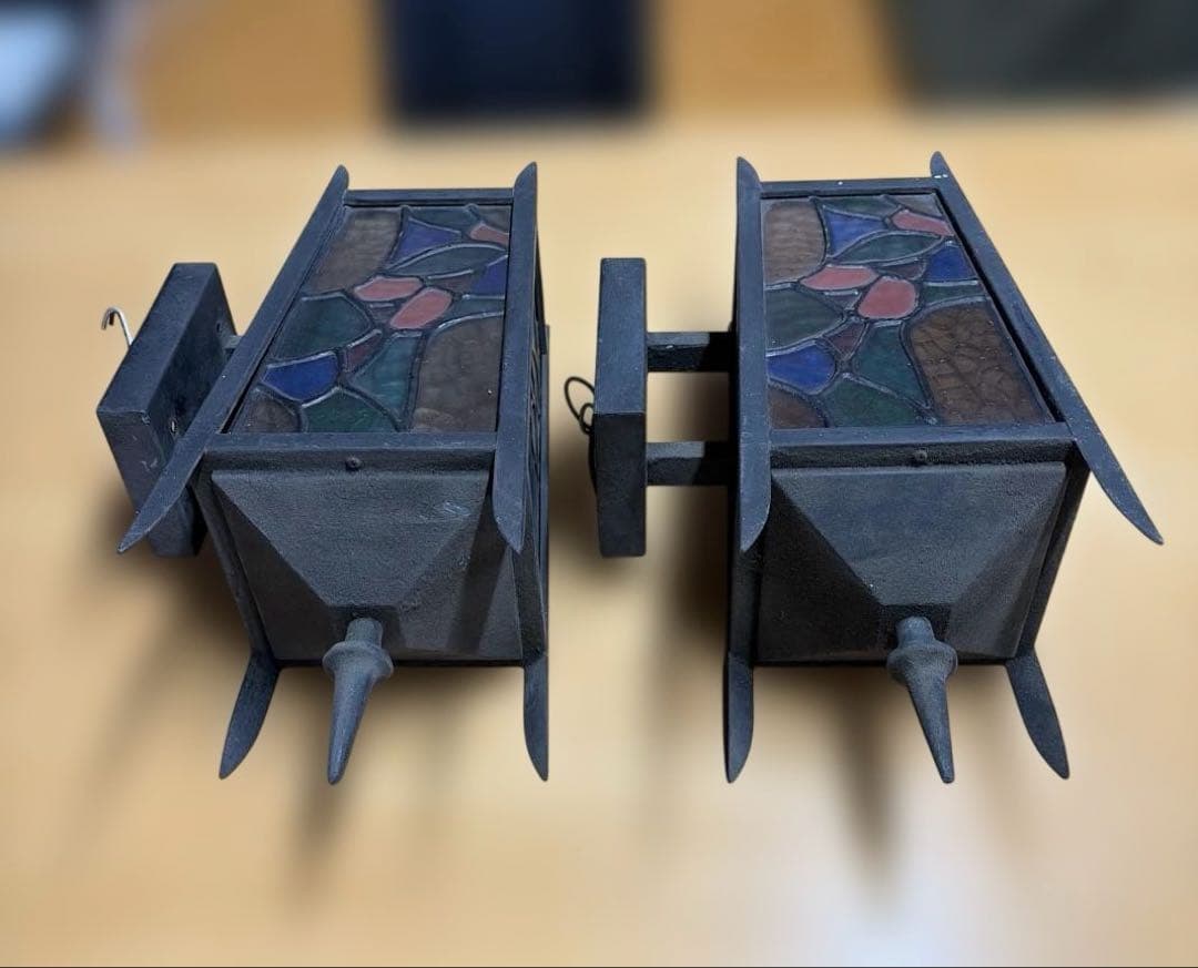 ステンドグラス ランタン 壁掛け照明 照明 ライト ヴィンテージ ジャンク品