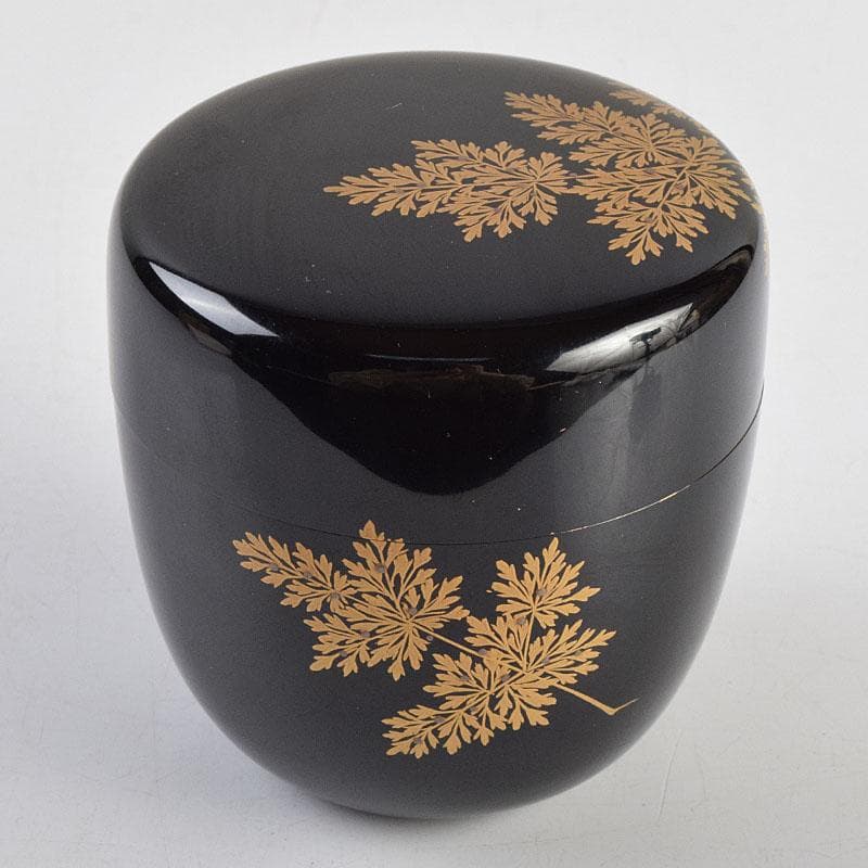 茶道具　漆匠　前端春斉作　しのぶ蒔絵　黒棗　内銀溜　棗　極め箱　F　R9427