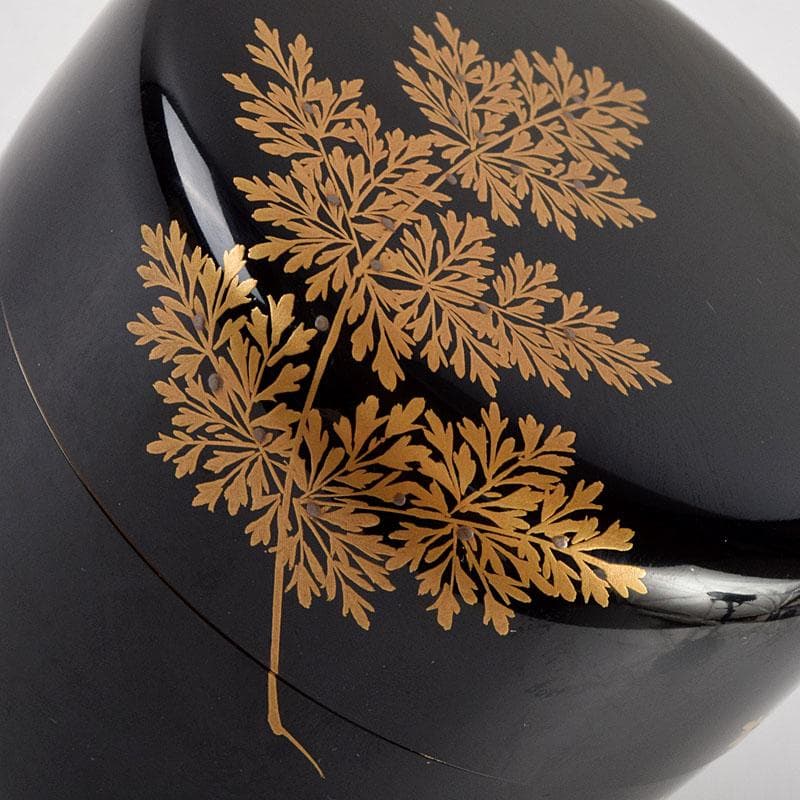 茶道具　漆匠　前端春斉作　しのぶ蒔絵　黒棗　内銀溜　棗　極め箱　F　R9427