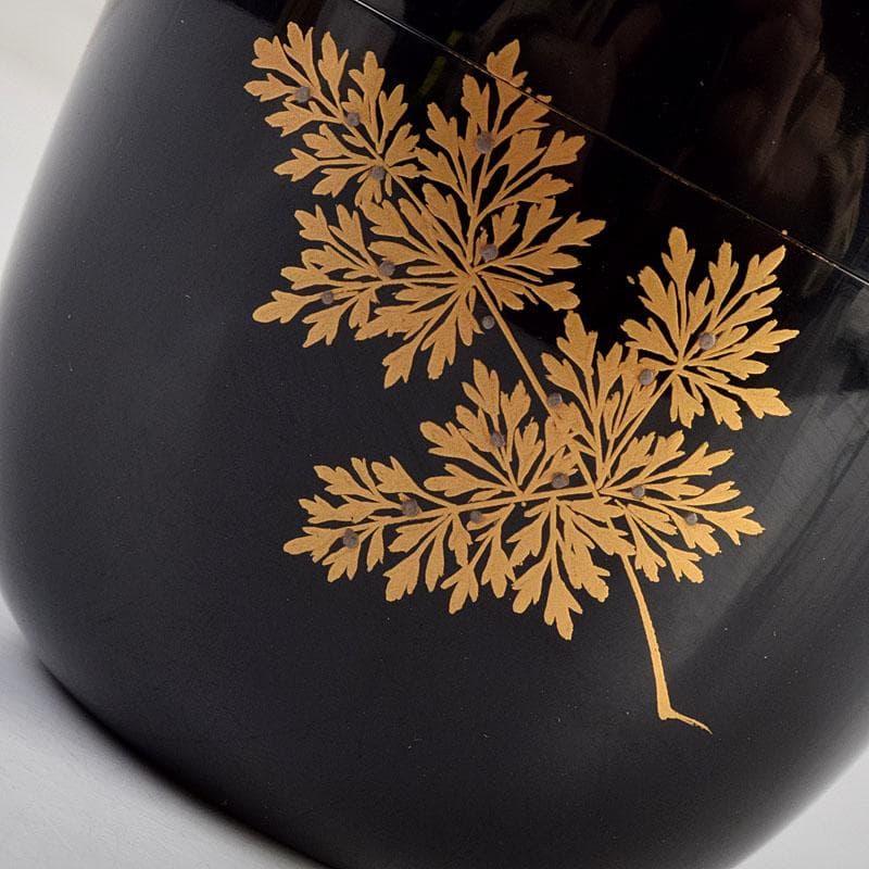 茶道具　漆匠　前端春斉作　しのぶ蒔絵　黒棗　内銀溜　棗　極め箱　F　R9427