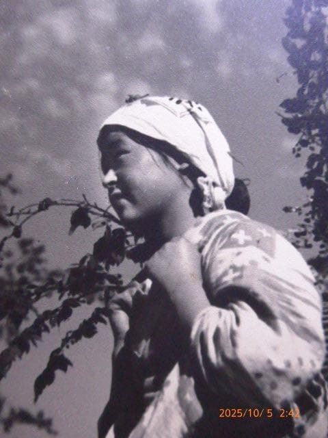 貴重な戦前の籐の籠を背負った女性の写真です。芸術写真です。露出等が完璧です。