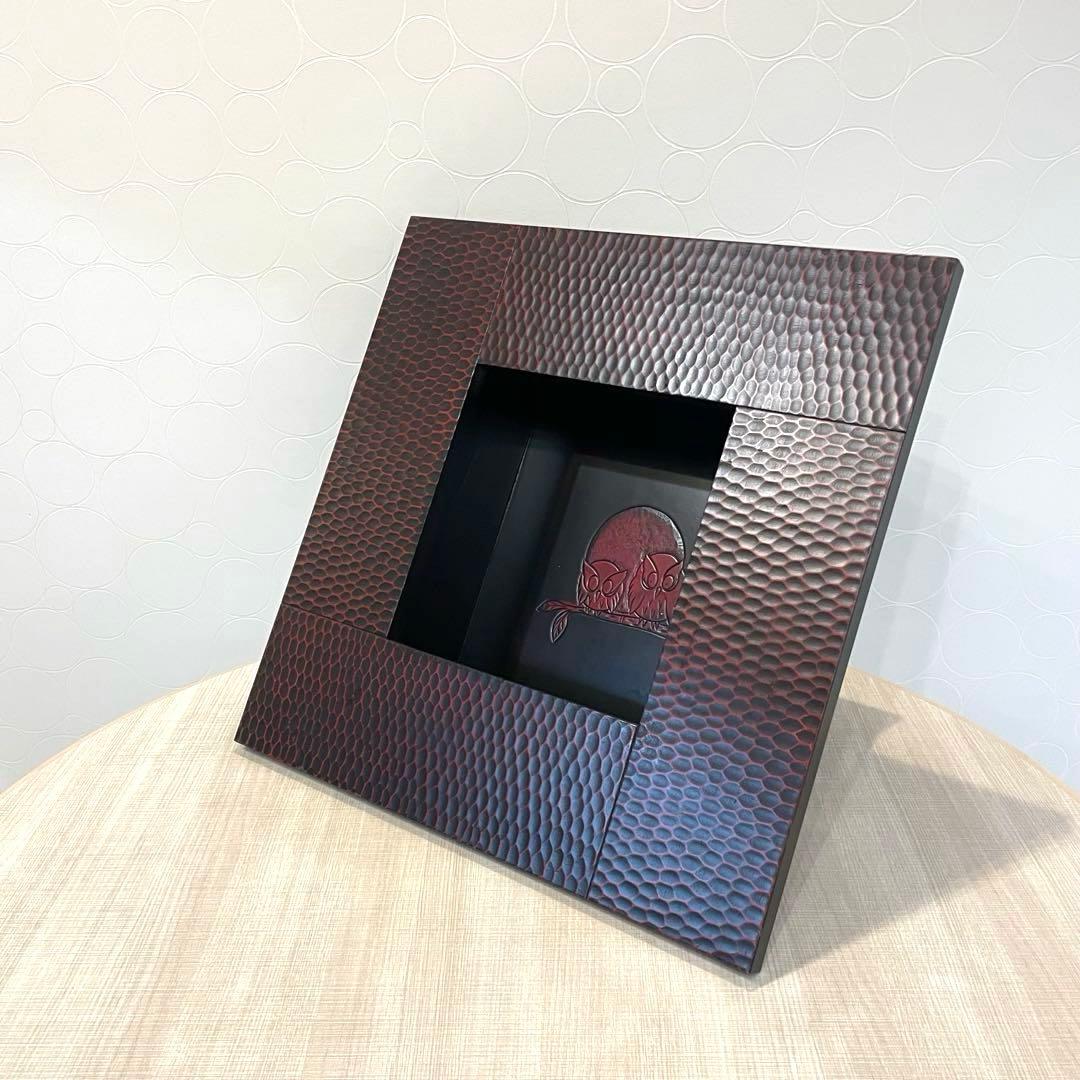 飾り台 漆塗り風 ローテーブル フクロウ装飾 座卓 ガラストップ 和モダン