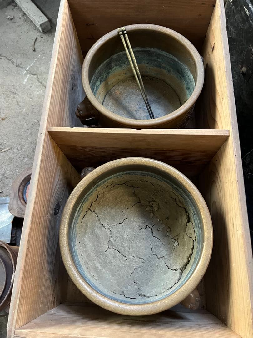 銅製火鉢　箱付き　当時物