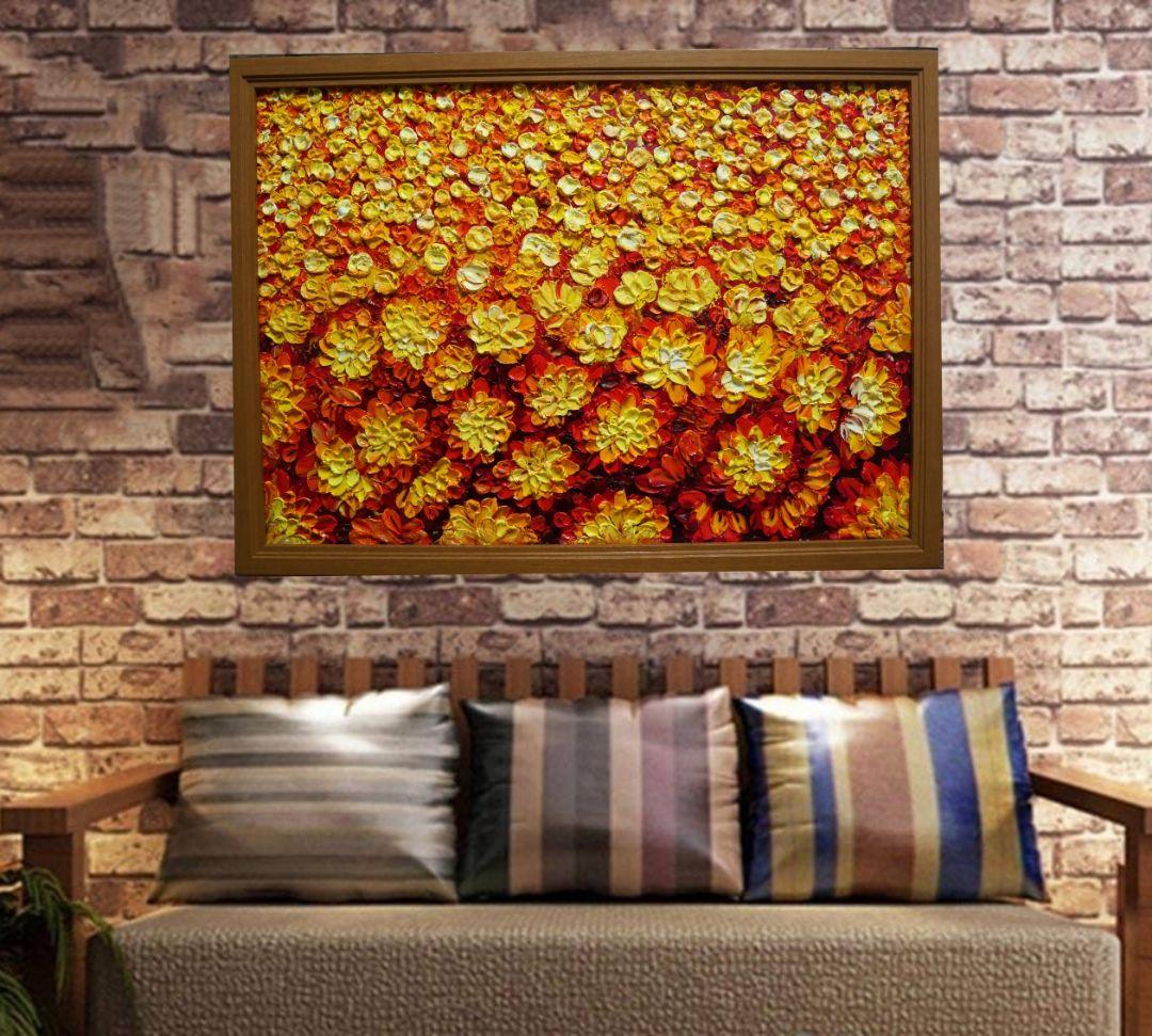 油絵 油彩 絵 絵画 マリーゴールド畑【A2】