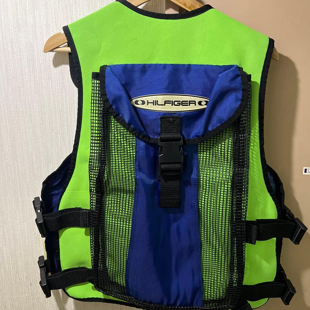 90s   フィッシングベスト グリーン/ネイビー　L