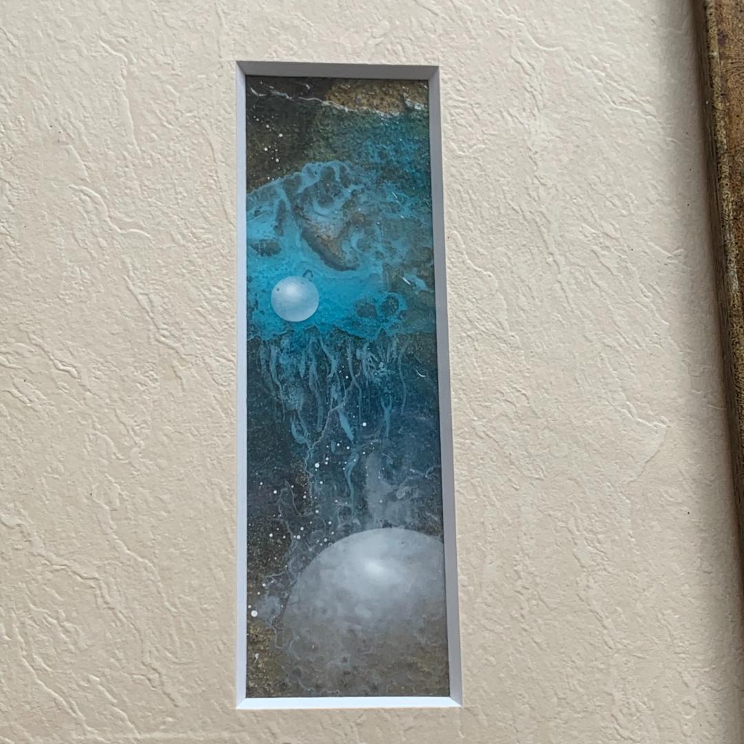 【額入り】くらげ 月 絵画 油絵 スプレーアート 幻想的な絵