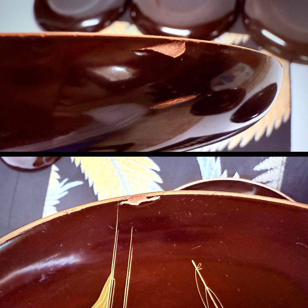 漆器輪島塗　金蒔絵金彩　沈金木製　中皿　10客　時代物