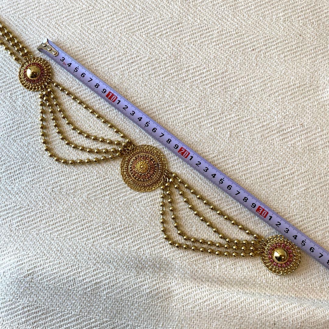 80s vintage オリエンタル ピンク 3連ボールチェーンアラビックベルト