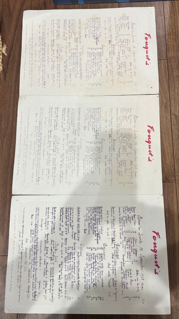 1963年　ル・フーケ　メニューes Redon 3枚　セット