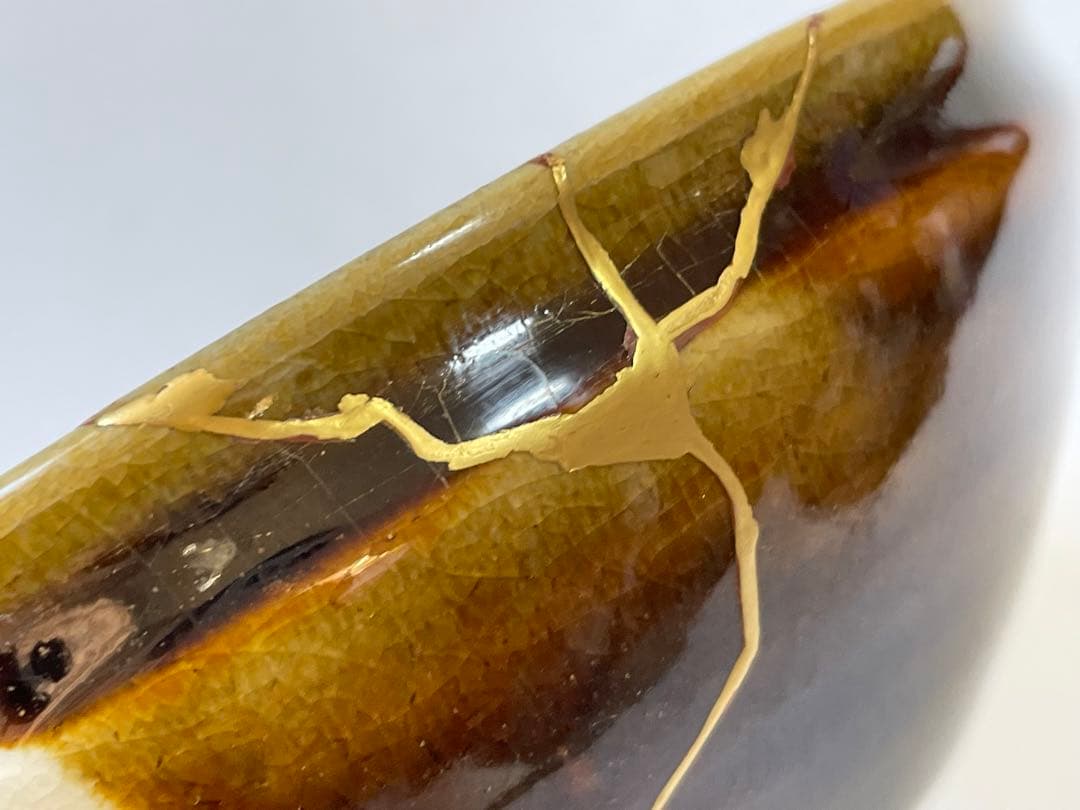 陶芸家　宮川香雲　掛分　色絵　萩文様　平茶碗　竜谷