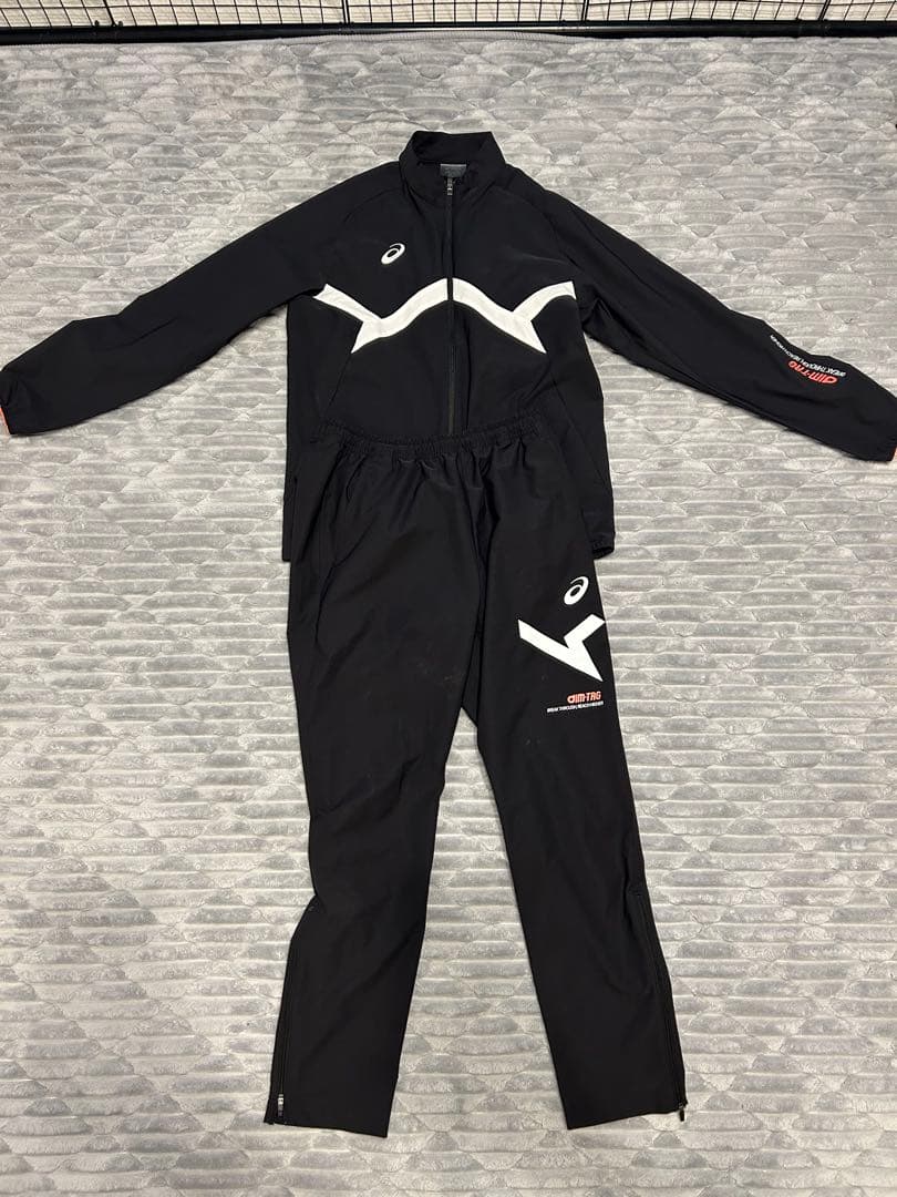 【美品】アシックス　ストレッチクロスジャケットパンツ　トレーニング上下　L 黒