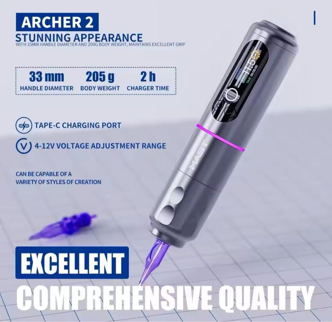 MAST ワイヤレスタトゥーマシン ブラシレスモーター LEDディスプレイ