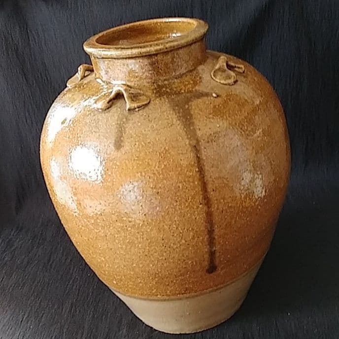 「*信楽(しがらき)*四耳(しじ)茶壺」焼小壺(高さ20cm) 骨董アンティーク