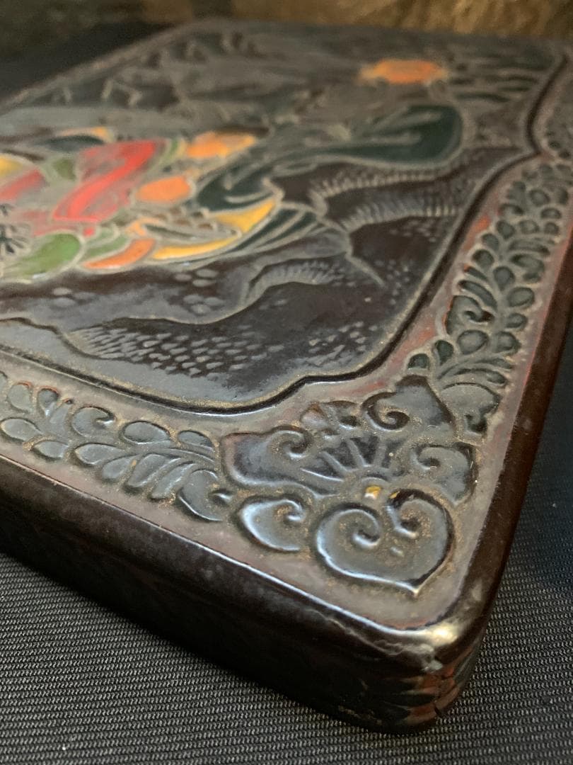 中国 骨董 硯 文鎮 箱 彫刻 書道 古 道具 文箱 漆 筆入 時代 美術