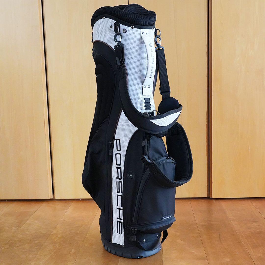 [未使用] Porsche キャディバッグ ブラック/ホワイト/焦茶のパイピング