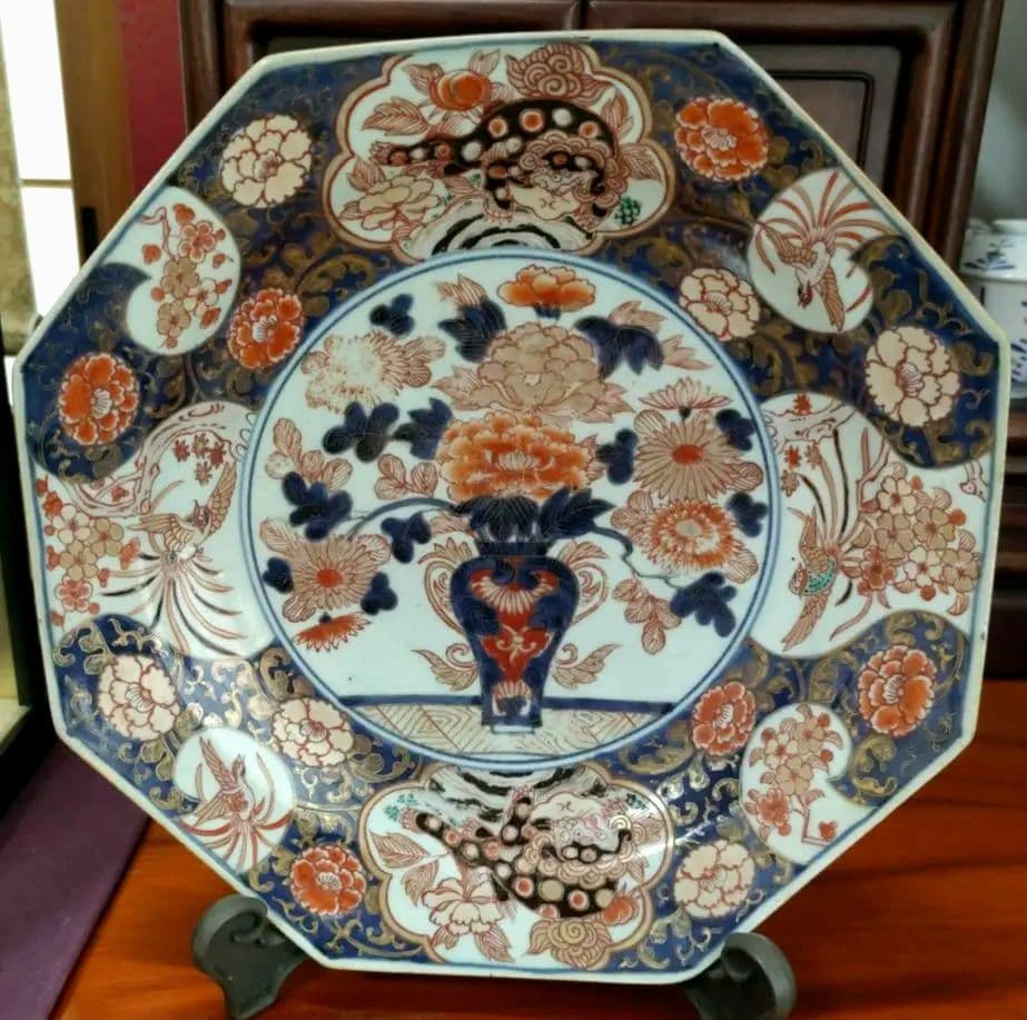 【ロースドルフ城】享保古伊万里色絵牡丹花獅子文八角大皿