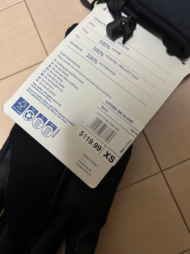 macpac マックパック 手袋 グローブ スキー　スノーボード 裏起毛 XS