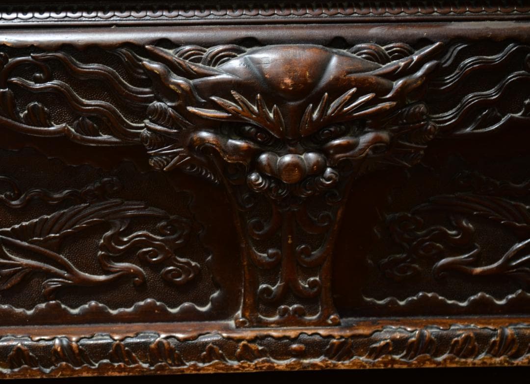 18-19世紀　希少　唐木　龍鳳凰彫刻　　長椅子　高級家具　アンティーク