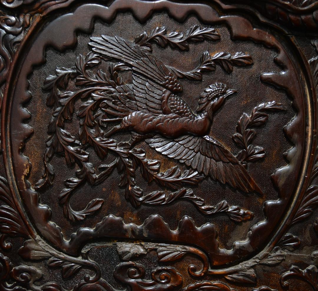 18-19世紀　希少　唐木　龍鳳凰彫刻　　長椅子　高級家具　アンティーク