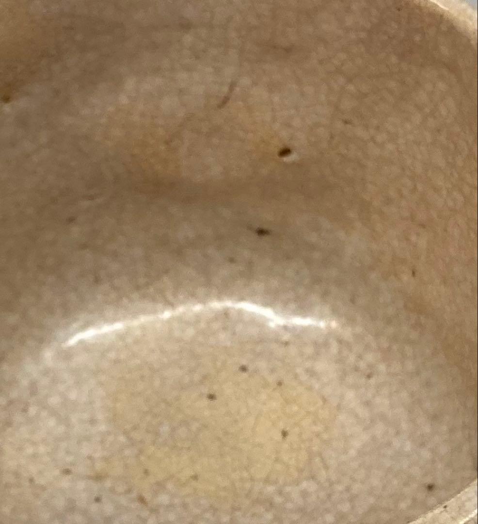 B348s 「水月焼　椿図抹茶茶碗」竹本輝夫作　天神蟹山水彫 伊予松山 茶道具