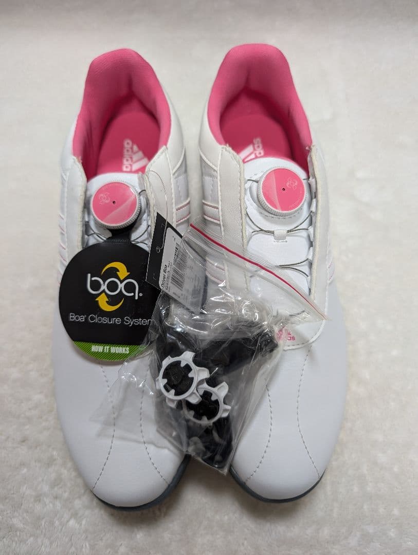 adidas Boaシステム ゴルフシューズ 24cm ホワイト/ピンク