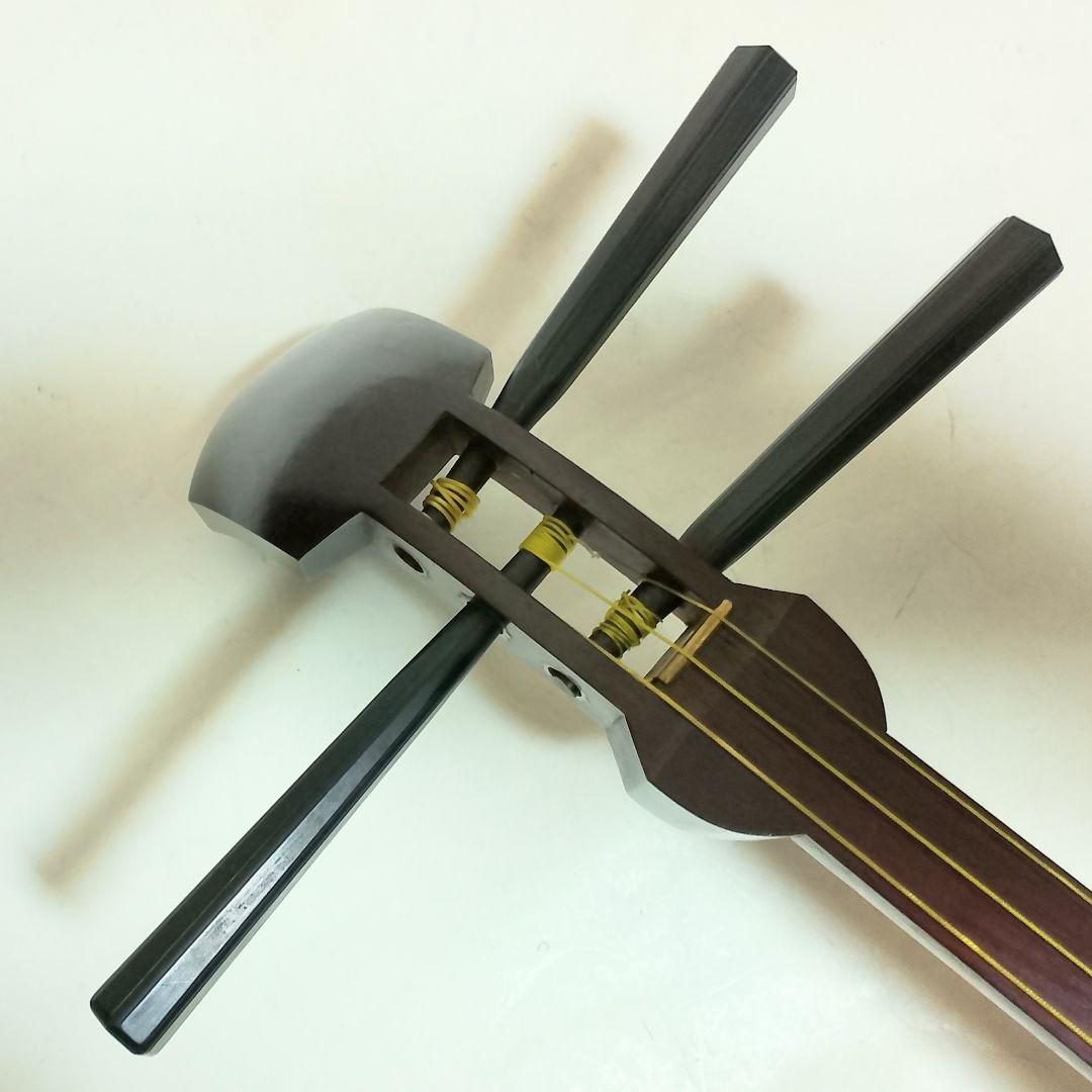 高級　紫檀　細棹三本継　三味線　鼈甲バチ + ソフトケース付き