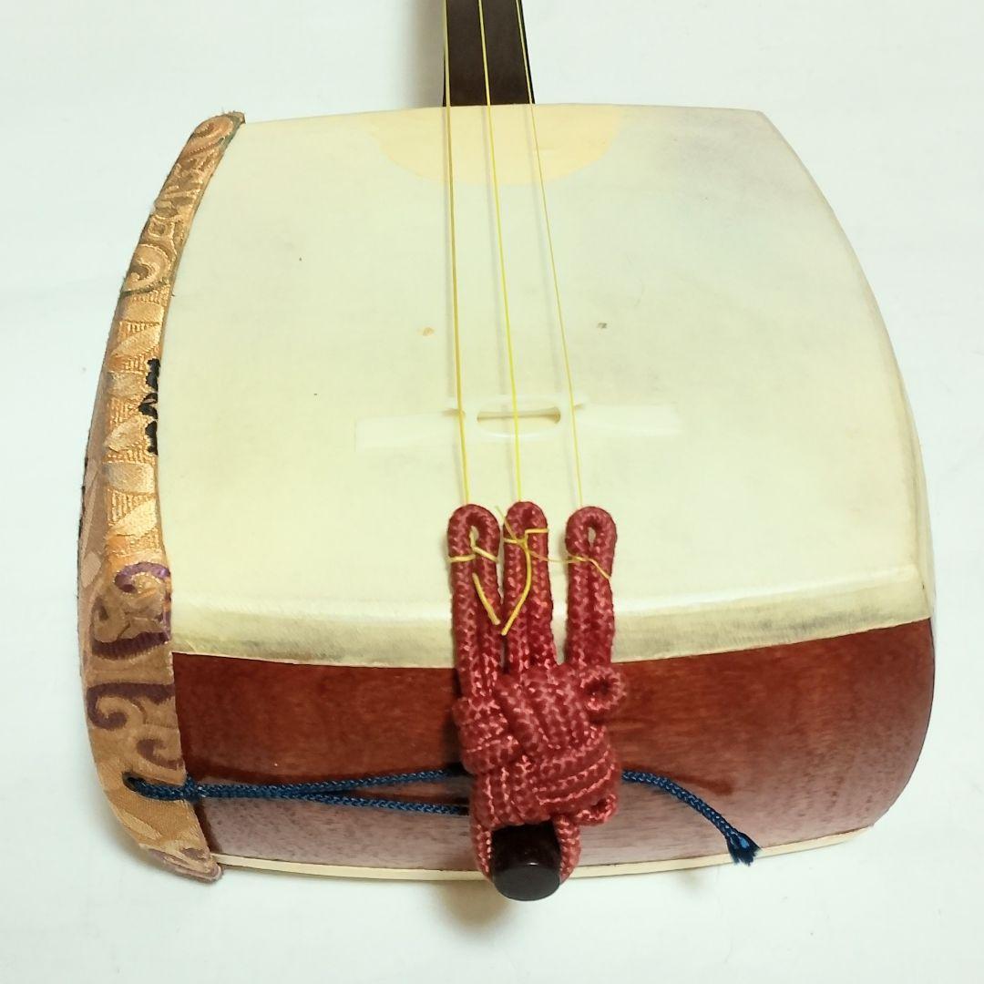 高級　紫檀　細棹三本継　三味線　鼈甲バチ + ソフトケース付き