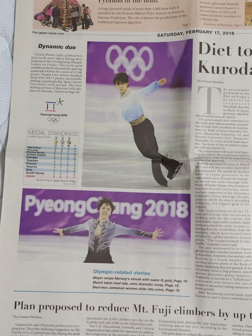 羽生結弦 英字新聞 平昌五輪 2018/2/17 The Japan News