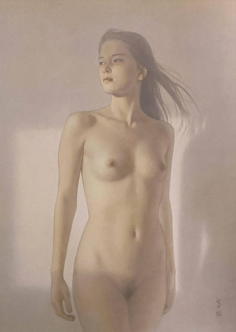 高塚省吾、【海からの風】、希少な額装用画集画、新品高級額 額装付