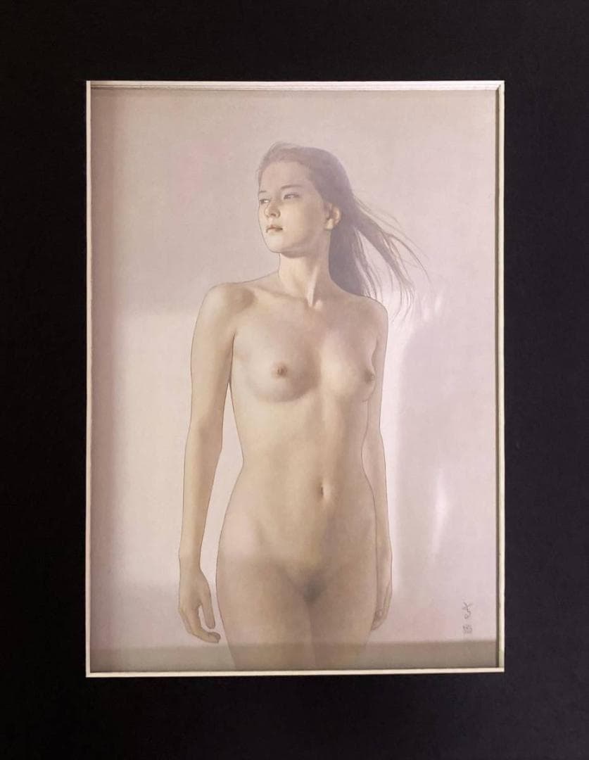 高塚省吾、【海からの風】、希少な額装用画集画、新品高級額 額装付