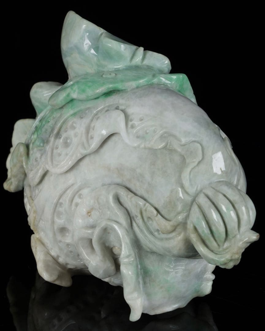 天然翡翠彫刻 青　白菜置物 2kg 細密細工 風水 財運招福 ヒスイ 翠玉美品