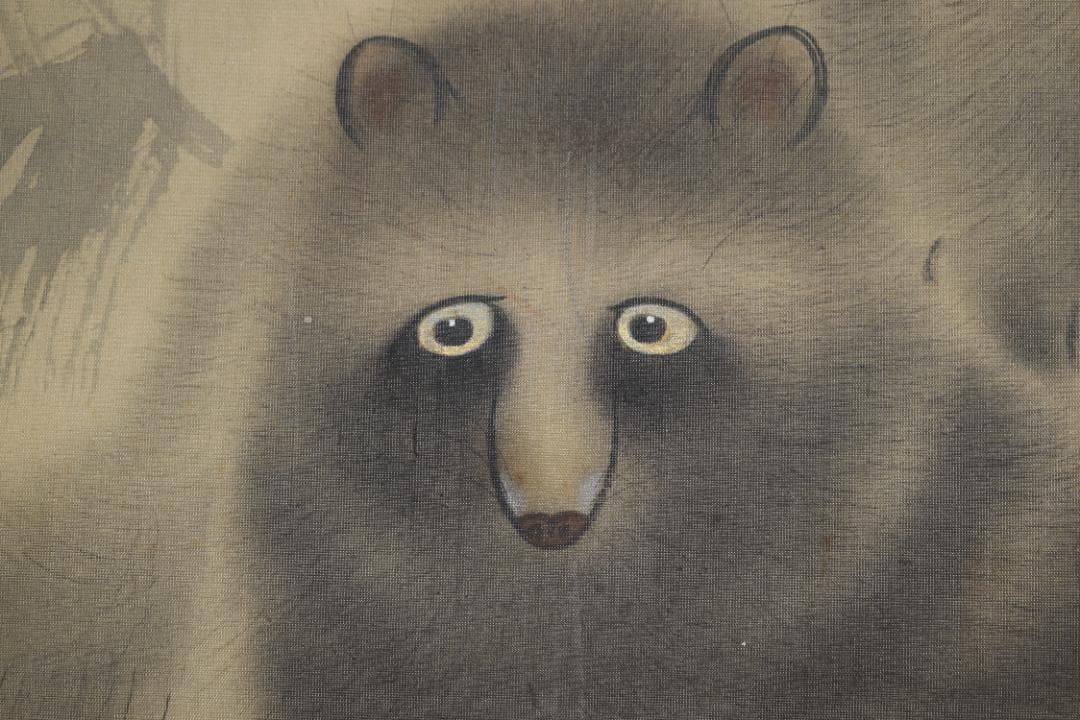 【真作】海野陽光/月下狸之図/掛軸☆宝船☆Y-922　JM