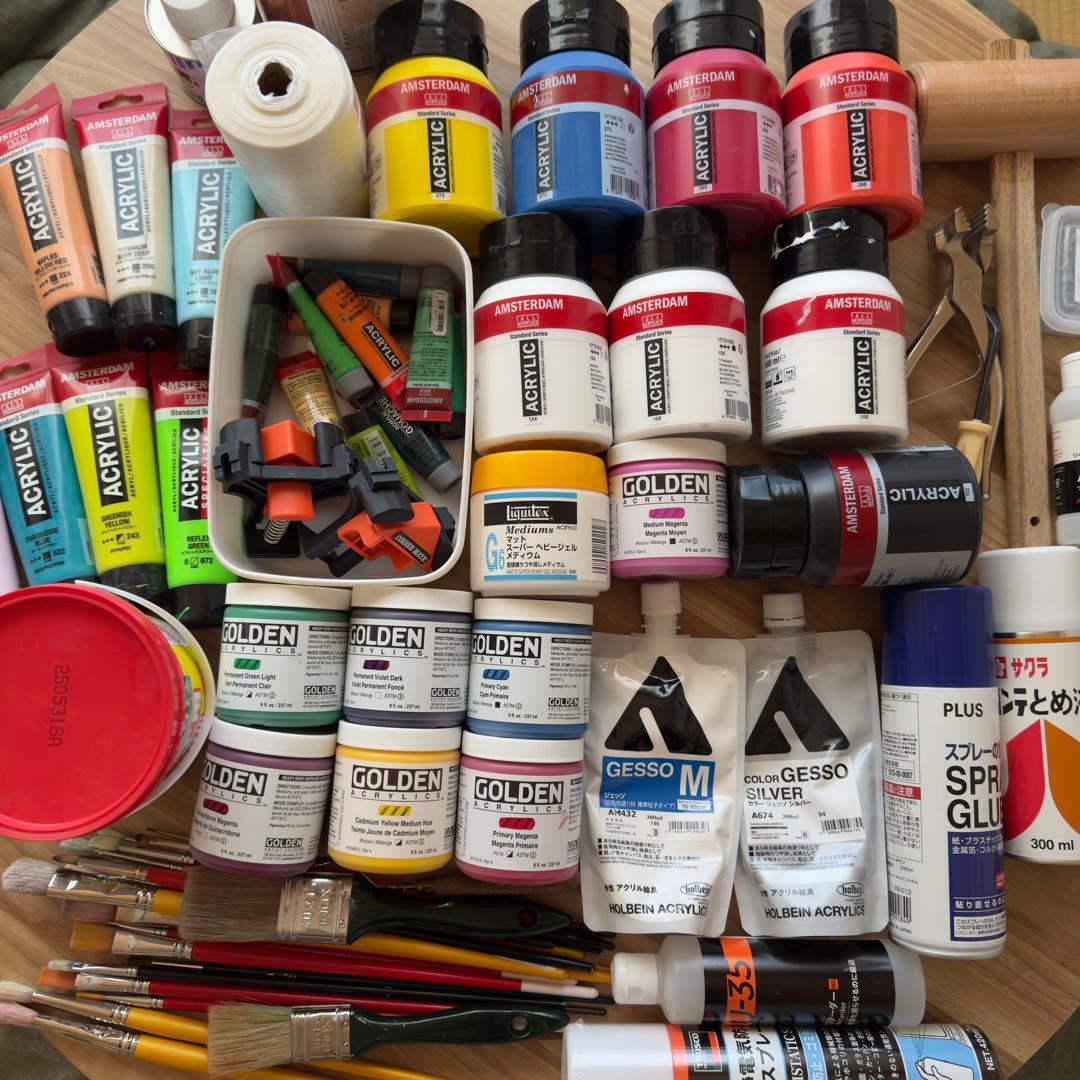 あ*み様 画材セット アクリル絵の具 ゴールデン、アムステルダム、画材まとめ売り