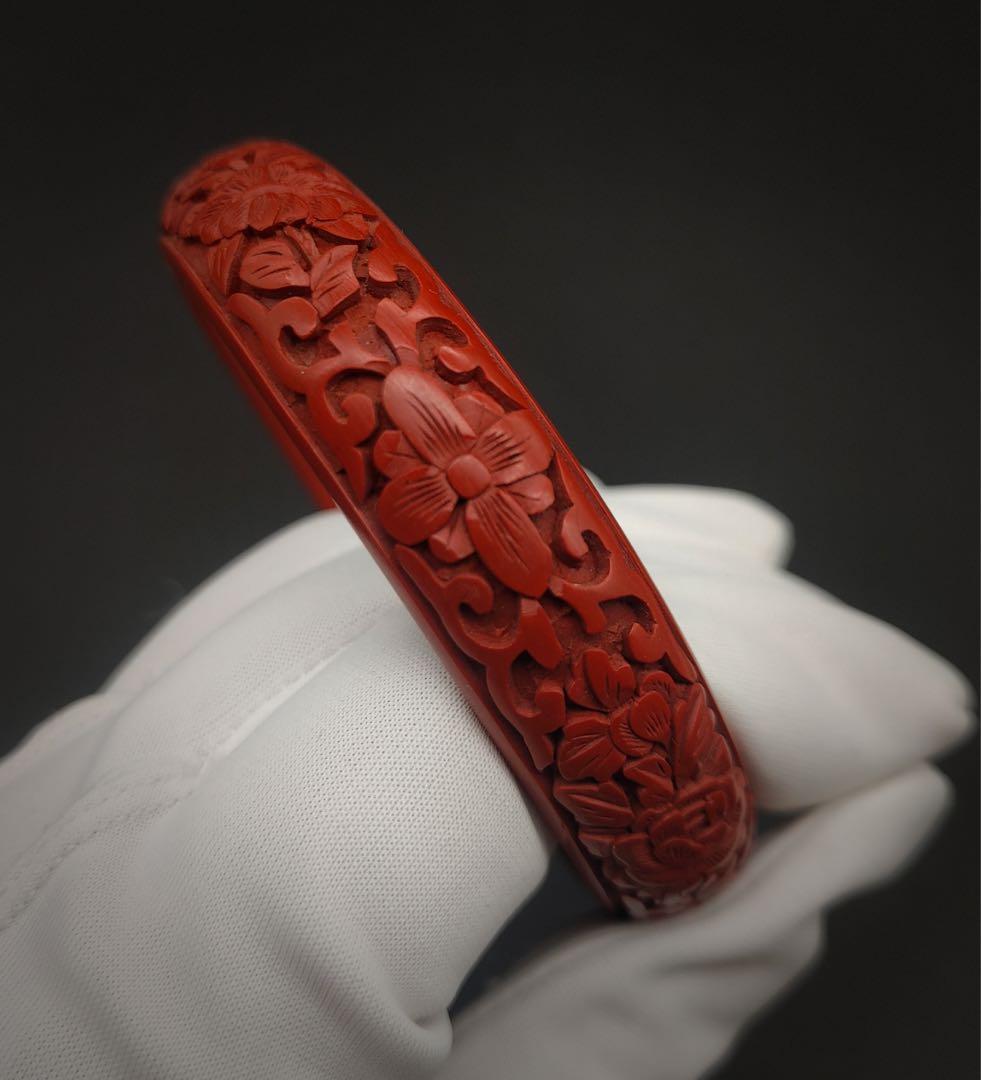 中国美術 堆朱 漆彫 腕輪 アンティーク ブレスレット　バングル アクセサリー