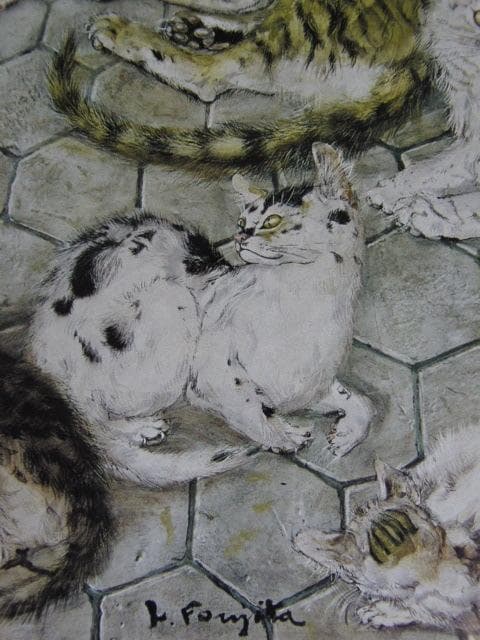 藤田嗣治、【群猫】、希少な額限定装用画集より、新品額装付、状態良好