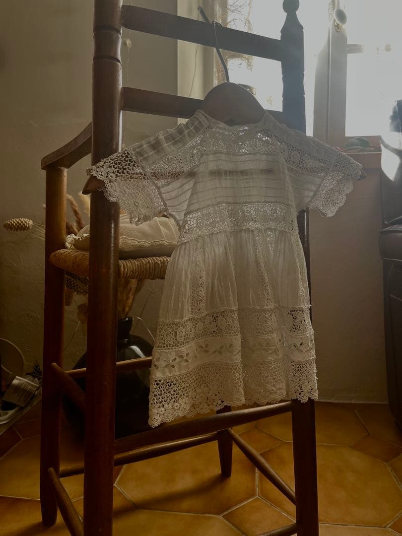 ◆フランスアンティーク｜セレモニーベビードレスA洗礼式白レーステディベアドール