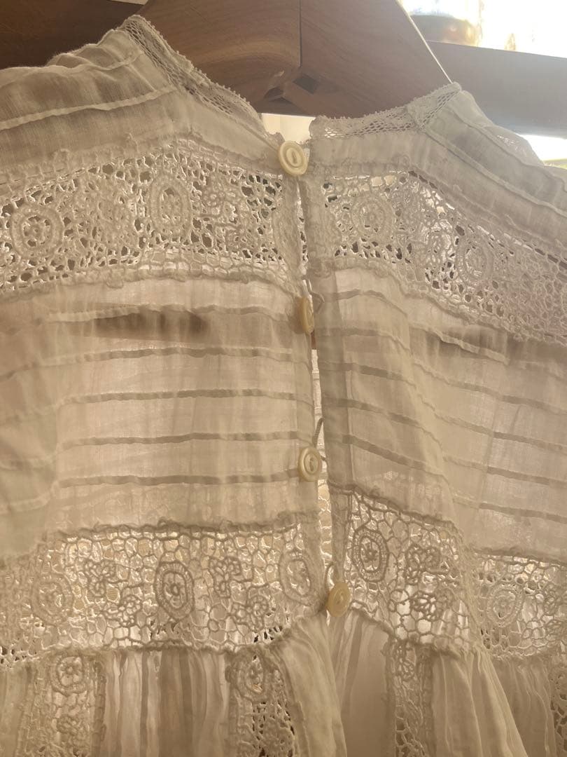 ◆フランスアンティーク｜セレモニーベビードレスA洗礼式白レーステディベアドール