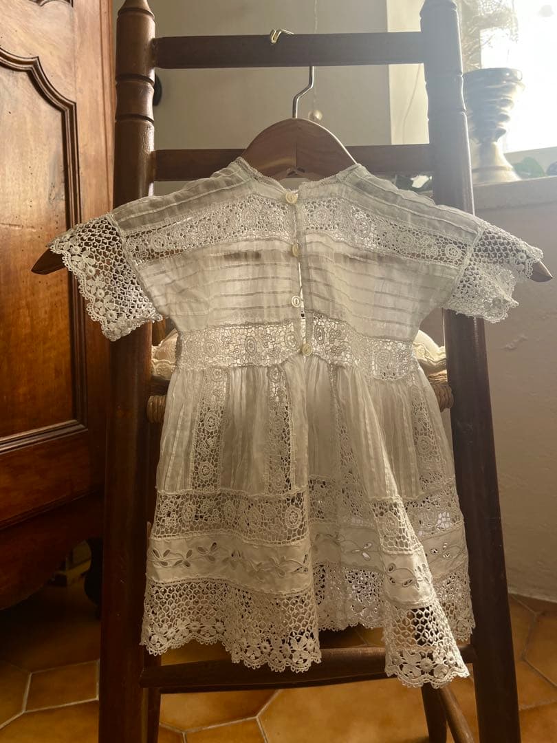 ◆フランスアンティーク｜セレモニーベビードレスA洗礼式白レーステディベアドール