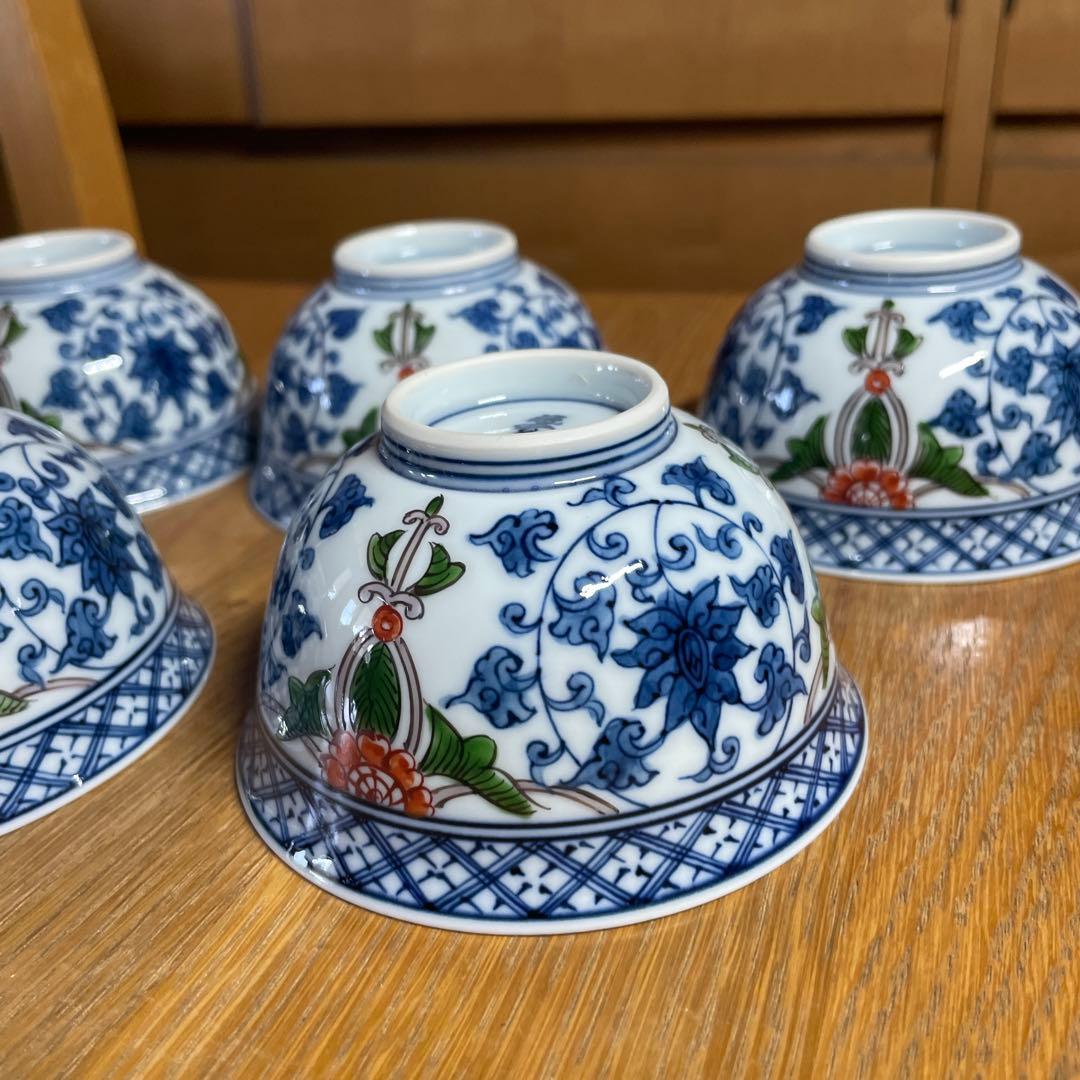 有田焼　館林源右衛門　染錦三方割唐草湯呑五客　　　共箱